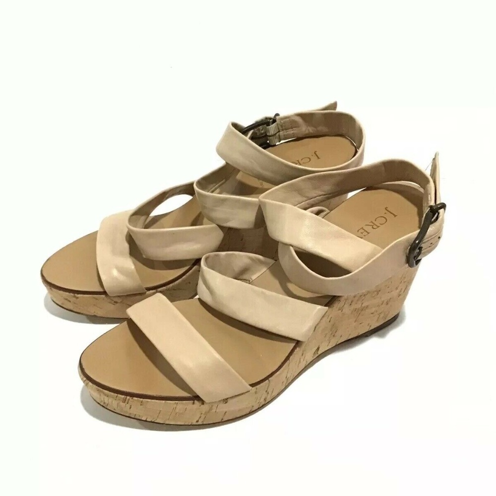 J Crew Cork Nude Wedge Platform Shoes SZ 9 Italy
